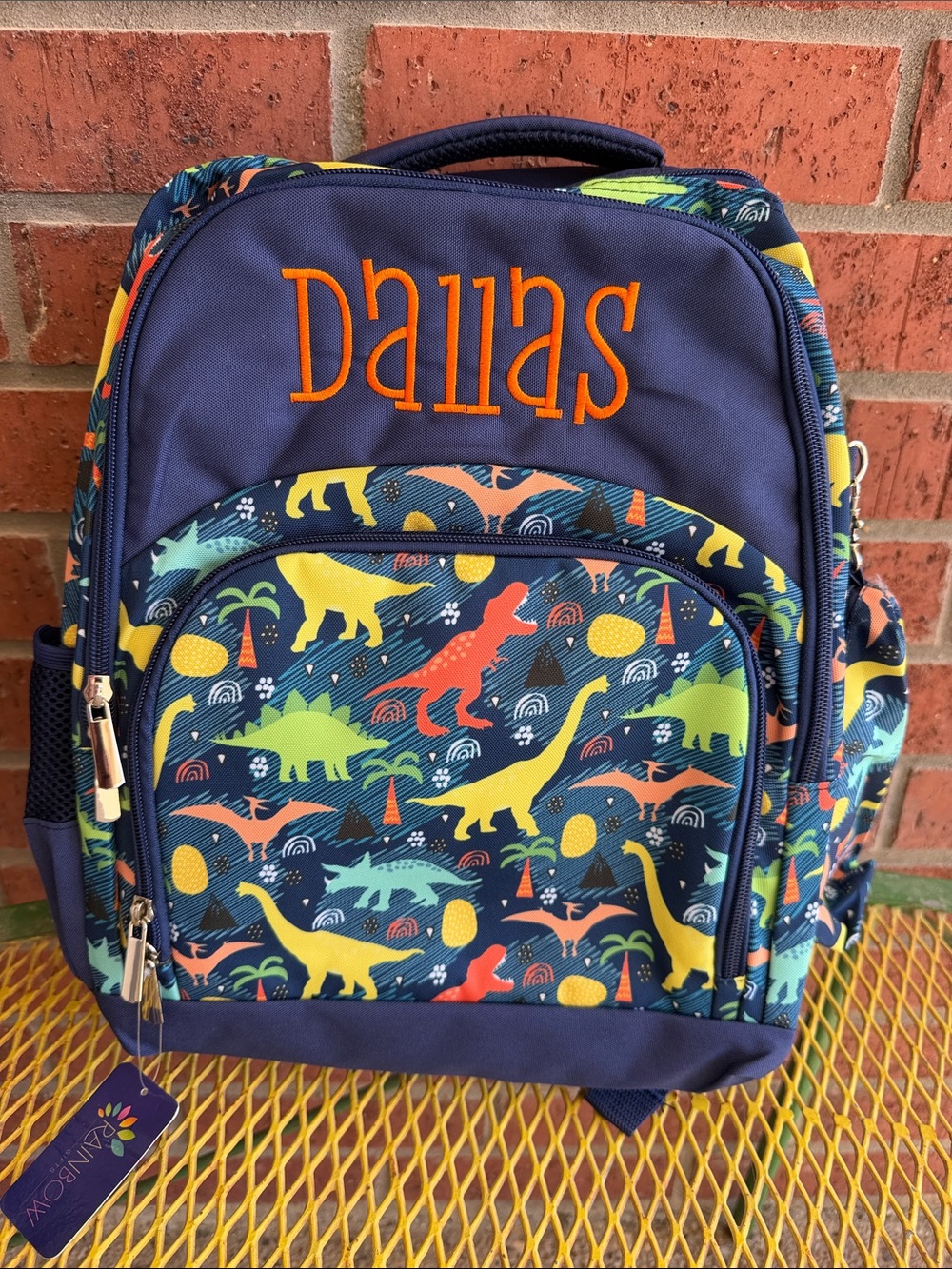 NWT Boy blue Dinosaur Backpack ALREADY PERSONALIZED-DALLAS